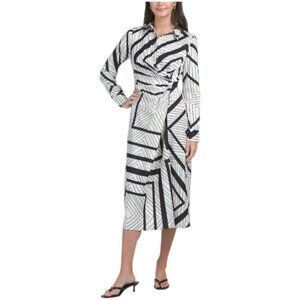 ZOE & CLAIRE Long Sleeve Striped Midi Dress - Natural/Black